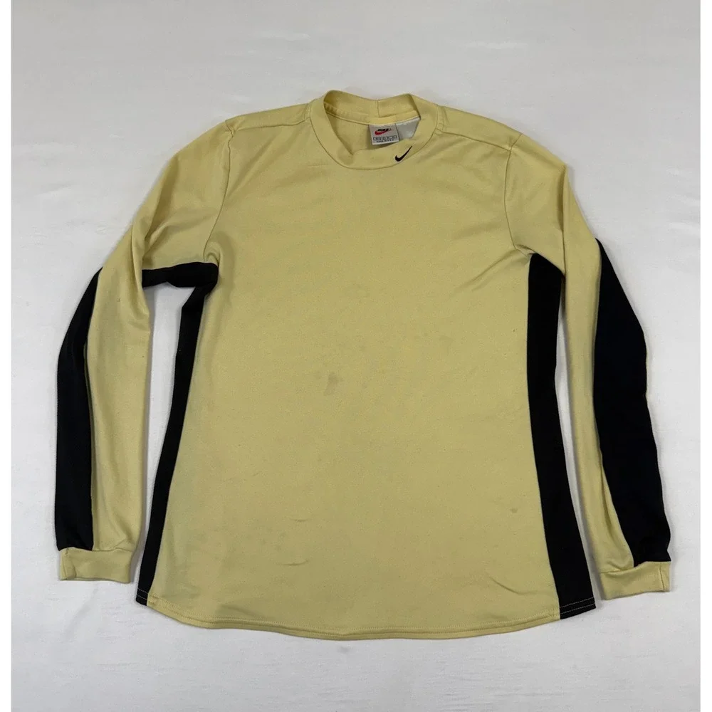 Vintage Nike Fit Long Sleeve Shirt Yellow‎ Black Mock Neck Mens Medium USA Made